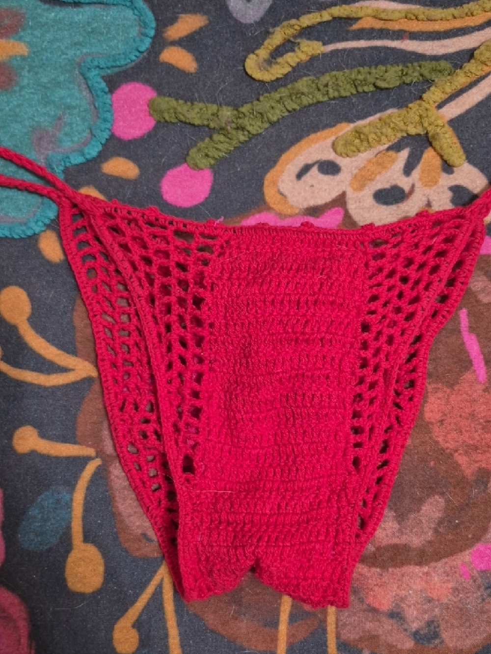 Red Crochet Tie-String Bikini Set - Women's Swimwear - Picture 4 of 5